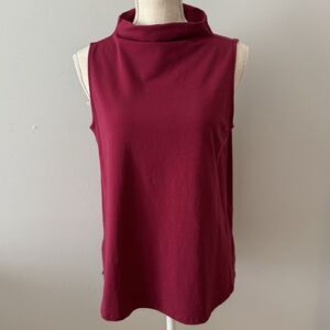 Eileen Fisher Pima Cotton Stretch Jersey Funnel Neck Tank Red Size Small
